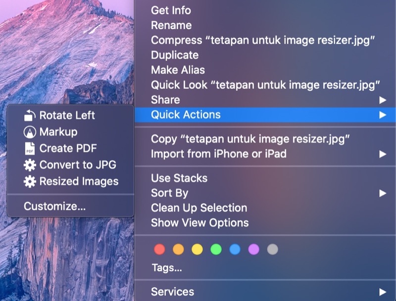 contoh menggunakan fungsi quick action dalam macOS